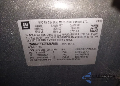 2013 Chevrolet Equinox 1Lt from USA, damaged, VIN 2GNALDEK2D6163010